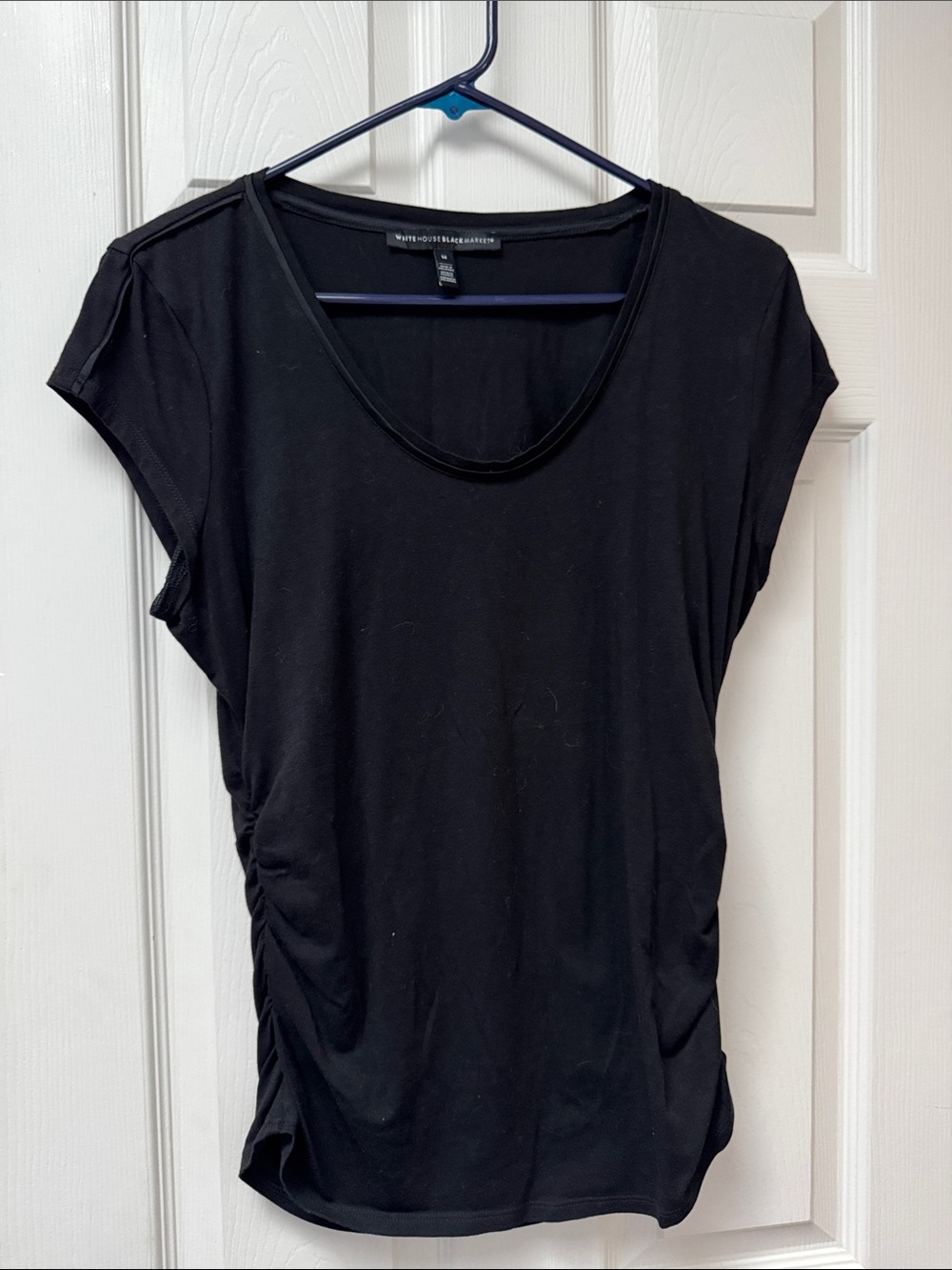 White House Black Market Black Short-Sleeve Ruched Tee